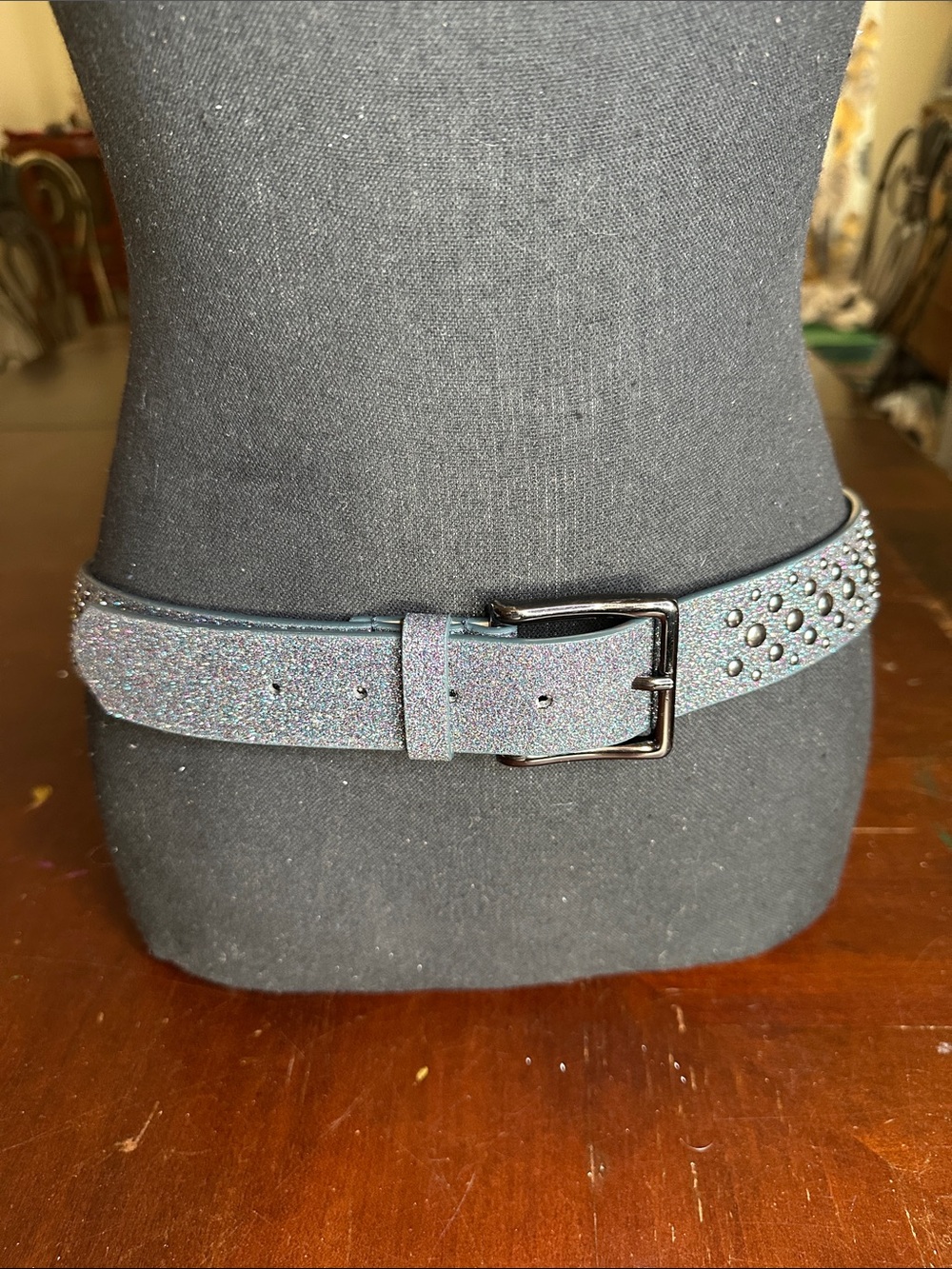 Sparkle Studded Women's Belt in Light Blue